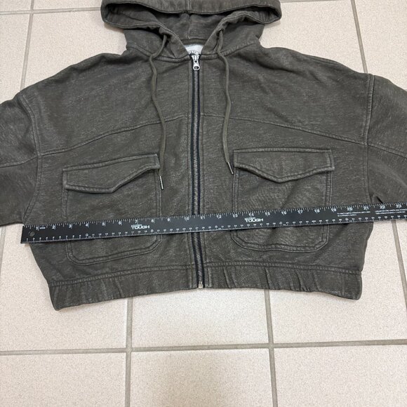 Urban Outfitters Yogi Fleece Cropped Zip-Up Hoodie Gray Womens Size L - Picture 3 of 5